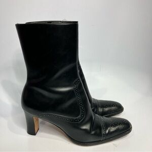 Lauren Ralph Lauren Leanne black leather heeled boots size 6.5‎